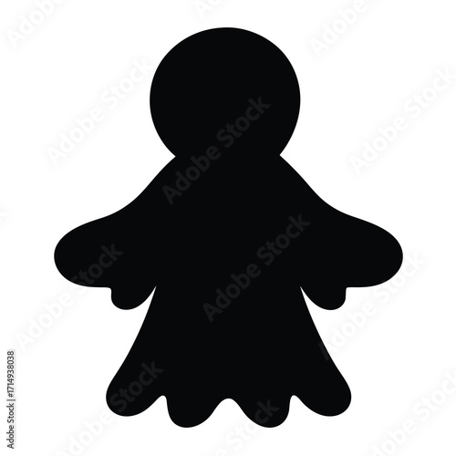 Stylized Halloween Ghost Silhouette with Exaggerated Skirt and Round Head