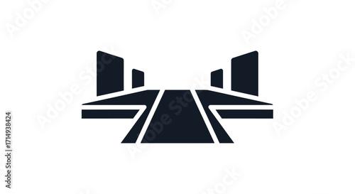 Abstract Cityscape Icon with Perspective View and Geometric Buildings.
