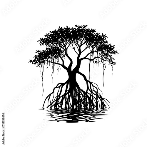 Mangrove tree silhouette vector illustration nature landscape design art