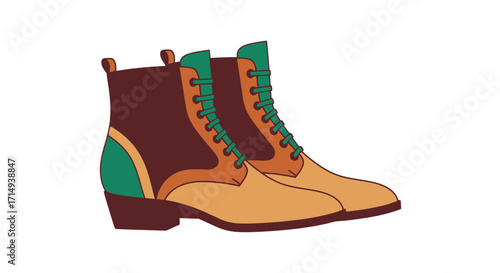 Fashionable Ankle Boots with Green Laces and Colorful Design.