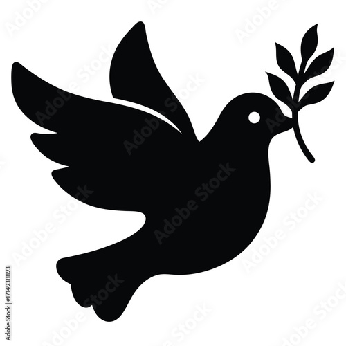 Symbolic peace dove carrying an olive branch, a sign of peace and hope
