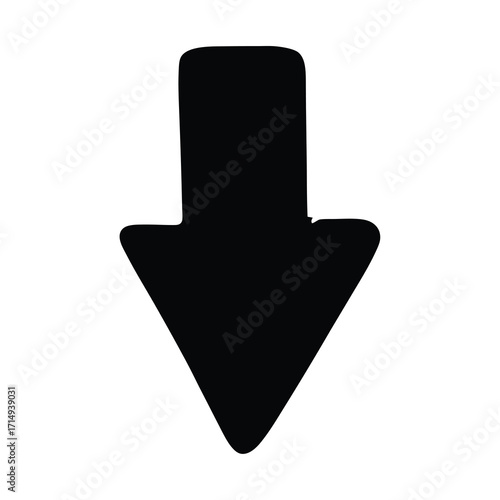 Simple Black Arrow Pointing Downwards with Rounded Edges in a White Background