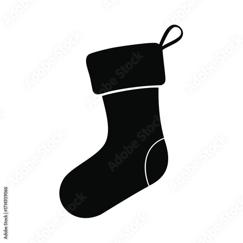 Black silhouette of a Christmas stocking with a curved toe