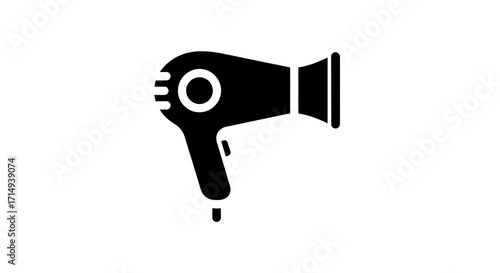 Black Hair Dryer Icon with Handle and Cord.