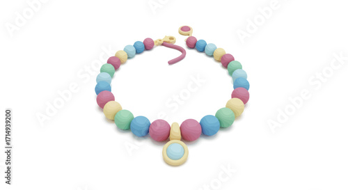 Vibrant Multi-Colored Beaded Necklace with a Light Blue Pendant Charm.