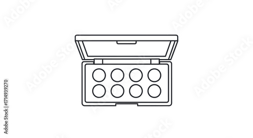 Open Makeup Palette with Eight Circular Pans Line Art Icon.