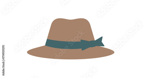 Brown Fedora Hat with Teal Ribbon Detail.