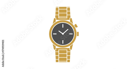 Elegant Gold Wristwatch with Black Face and Metal Band.