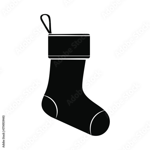 Black silhouette of a Christmas stocking with heel and toe accents