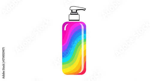 Colorful Rainbow-Patterned Plastic Dispenser Bottle.