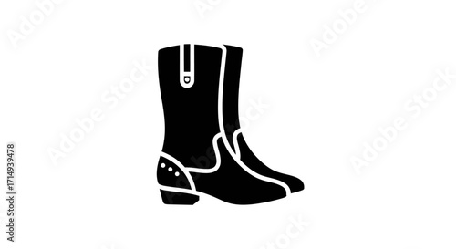 Classic Black Silhouette Cowboy Boots Icon with Heels.