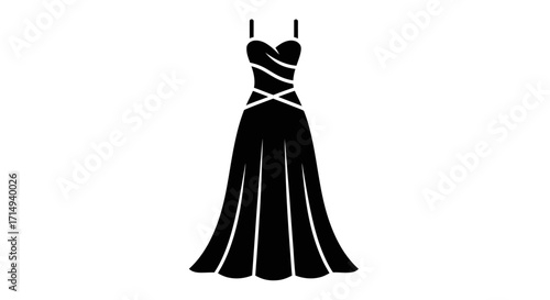 Elegant Black Evening Gown with Crisscross Detail.
