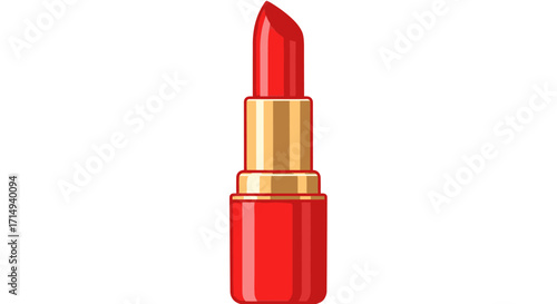 Red Lipstick Tube with Gold Accents Beauty Product.