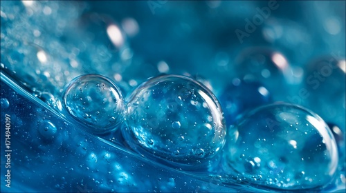 Wallpaper Mural A close up shot showing several transparent bubbles on a blue surface with a blurred background Torontodigital.ca