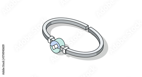 Isometric Line Art Bracelet with Round Charm Illustration.