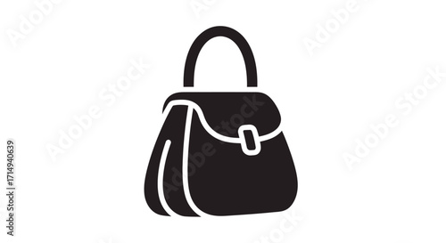 Classic Black Handbag Icon Simple Silhouette Design.