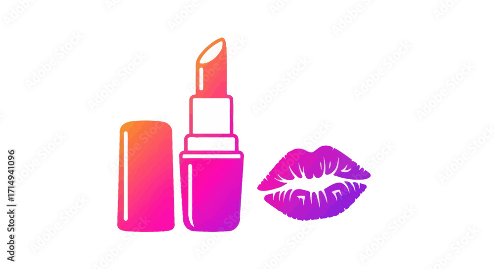 Obraz premium Vibrant Lipstick Tube and Kiss Mark Illustration Beauty Concept.