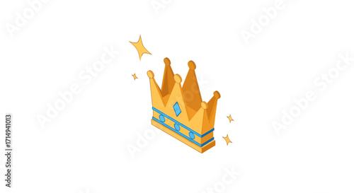 Stylized Golden Royal Crown with Blue Diamond Pattern and Spiked Points.
