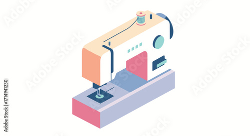Modern White and Orange Sewing Machine with Thread Spool.