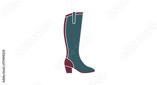 Stylish Teal and Burgundy Knee-High Fashion Boot with Heel.
