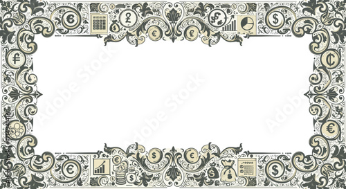 Elegant currency and finance frame with intricate floral design
