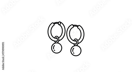 Minimalist Line Art Hoop Earrings with Spherical Charms.