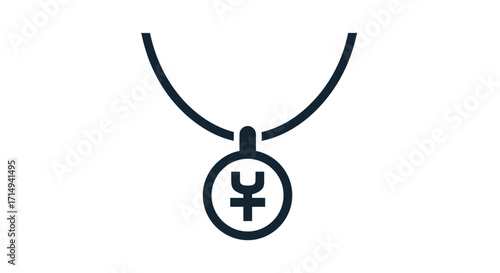 Simple Black Necklace with Round Pendant and Unique Symbol.