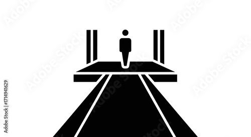 Black Silhouette Icon of Person on Stage with Path.