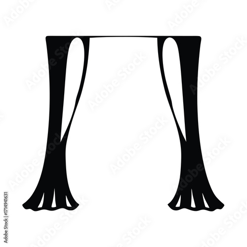 Abstract Archway Silhouette with Curtains and Decorative Base Design Element