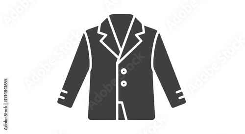 Dark Grey Mens Formal Jacket Icon with Notched Lapels and Buttons.