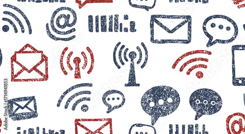 Vintage grunge communication icons seamless pattern