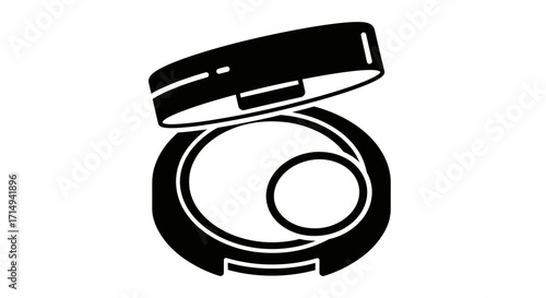 Simple black silhouette icon of an open round cosmetic powder compact case.