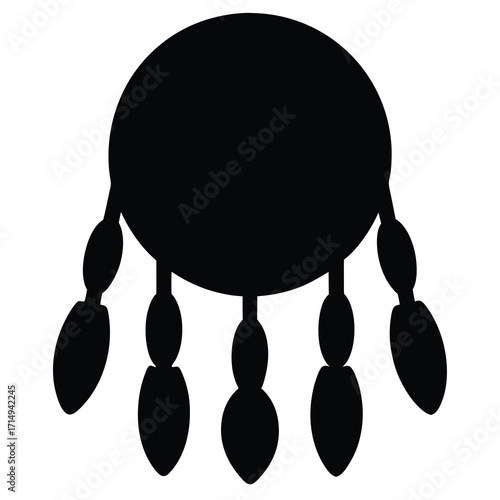 Simple black silhouette of a dream catcher with multiple dangling strands