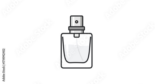 Simple Illustration of a Clear Glass Perfume Bottle with Spray Nozzle.