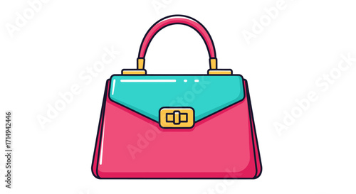 Stylish Pink and Teal Handbag with Gold Clasp.