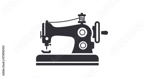 Vintage Sewing Machine Icon Classic Design Black Silhouette.