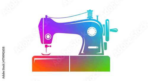 Colorful Vintage Sewing Machine Illustration with Intricate Details.