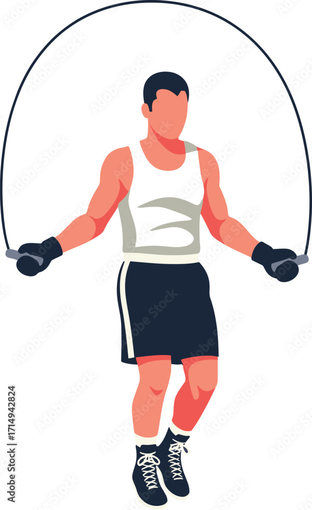 Obraz premium A strong male boxer training in the gym, vigorously jumping rope to improve his cardio, agility, and overall fitness, preparing for a fight or maintaining health.