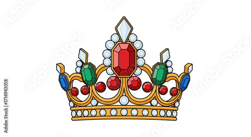Ornate Golden Crown Adorned with Red Green and Blue Gemstones.