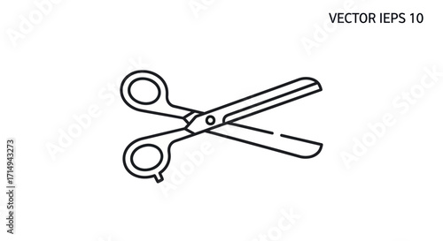 Open Black and White Scissors Illustration with Circular Handles.