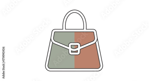 Fashionable two-tone handbag icon with top handle and front clasp.