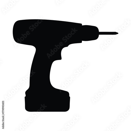 Silhouette of a cordless power drill tool for woodworking and construction