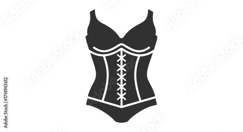 Black Corset Silhouette with Front Lacing Detail Icon.