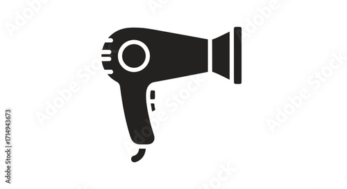 Black Silhouette Icon of a Hair Dryer for Personal Grooming.