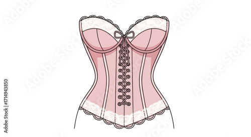 Elegant Pink Lace Corset with Front Lacing and Bow Detail.