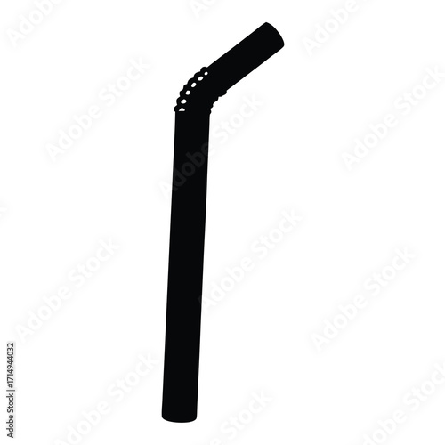 Black silhouette of a bendy drinking straw on a white background