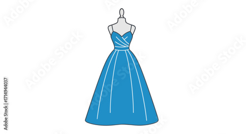 Elegant Blue Formal Dress Design on Mannequin.