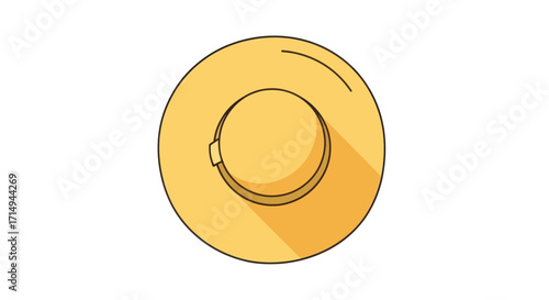 A simple flat illustration of a yellow straw sun hat with a wide brim.