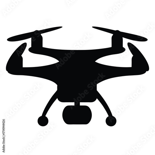 Minimalistic Black Silhouette Illustration of a Quadcopter Drone on a White Background