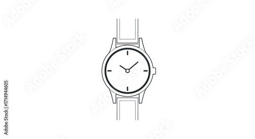 Minimalist Line Art Illustration of a Classic Wristwatch with Leather Strap.